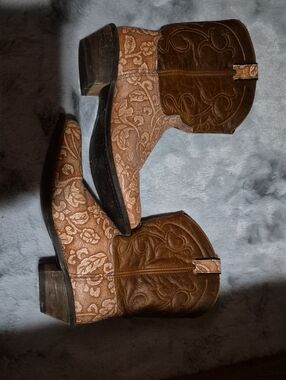 Brown Embroidered Western Ankle Boots